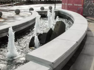 Guildford Town Centre precast concrete water fountain coping with skateboard deterents Surrey BC